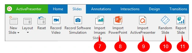 Buttons to import slides from other files