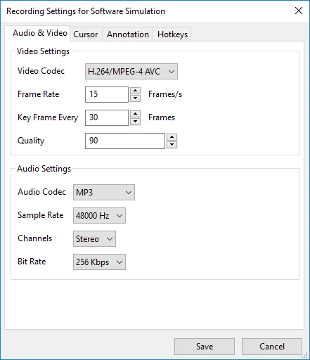 Working with Recording Settings Dialog