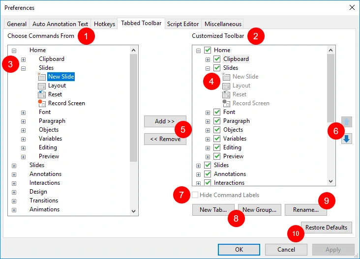 Customizing the Tabbed Toolbar in ActivePresenter 7