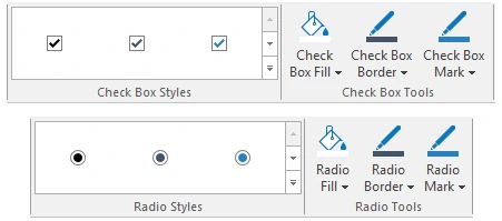 Use tools in the Format tab to format check boxes and radio buttons.