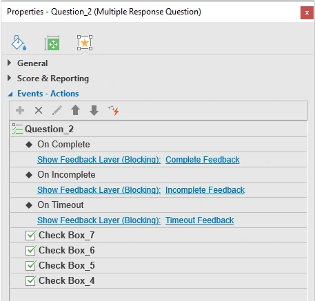 Events-Actions in Multiple Response Questions