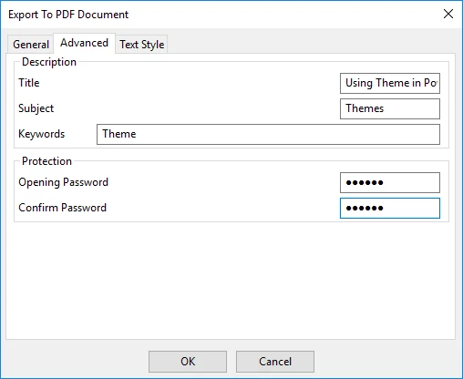 Export to PDF - advacned tab
