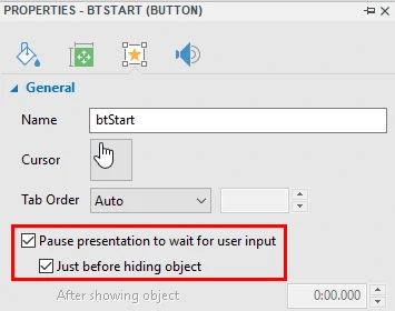 Pause to wait for user input-start button