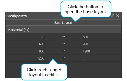 Use the Breakpoints pane to choose a layout to edit.