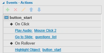 Events - actions start button