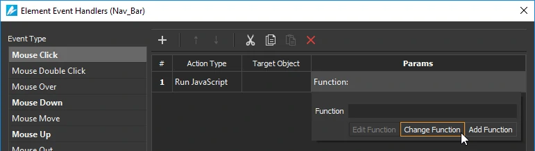 Attach a function to the Run JavaScript action.