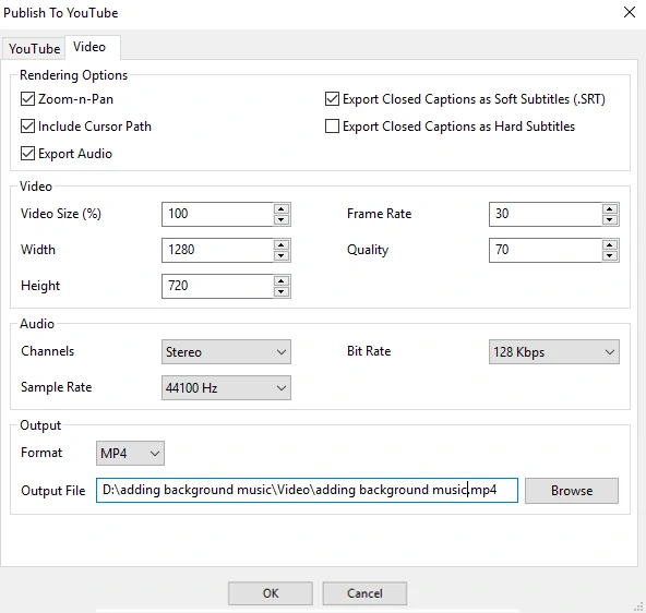 After filling information, take a look at the Video tab and change the setting on your purposes.