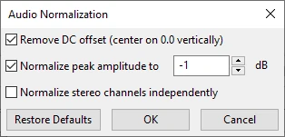 the Audio Normalization dialog appear to nomalize