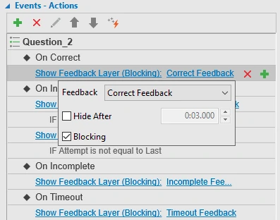 the default action of the On Correct event is Show Correct Feedback Layer.