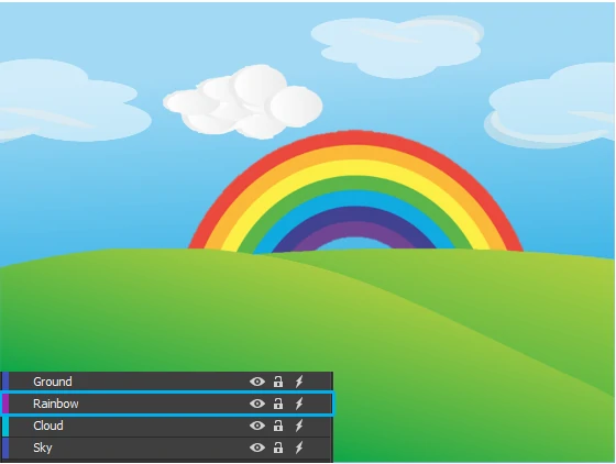 Sending the rainbow element backward means that you move it one step to the bottom. 