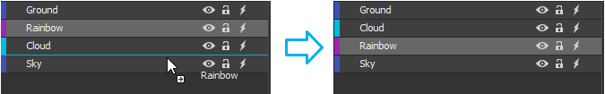 Select the desired element, drag it to a new position that you want until a blue line appears, and drop it.