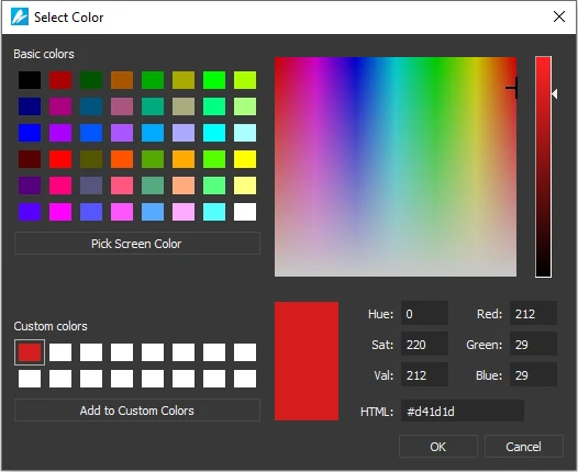 By clicking More Colors, the Select Color dialog that appears allows you to set your custom colors.