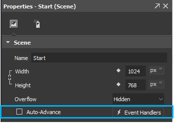 To use button to start the document, you need to deselect the Auto-Advance option of the first scene in the Properties pane.
