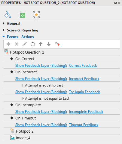 Add events - actions for a hotspot question