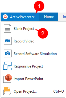 Create a blank project in the ActivePresenter button.