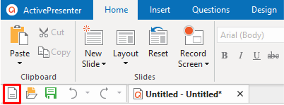 Click the Create blank project button on the Quick Access Toolbar
