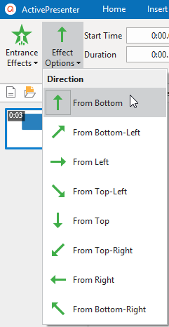 Choose one direction from the Effect Options drop-down list.