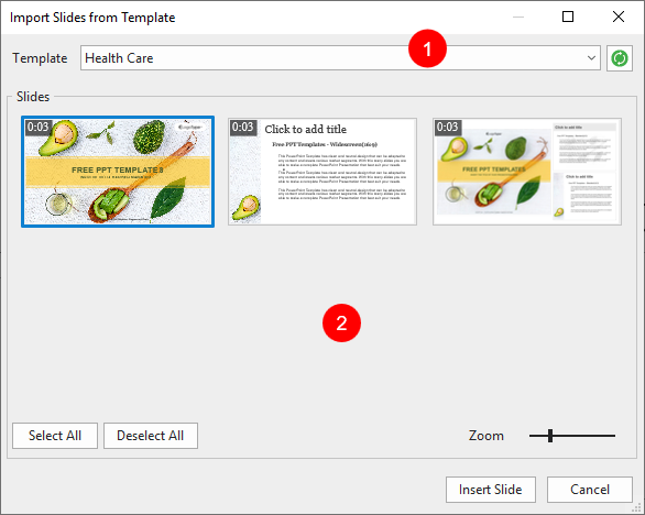 Import Slides from Template dialog