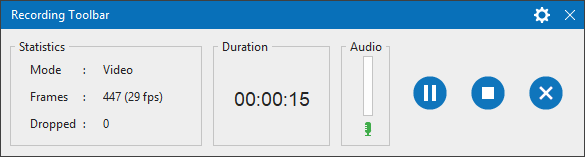 This toolbar will appear if you early select to show it (by clicking the gear icon in the Record Video Project dialog)