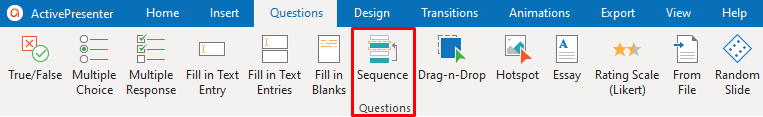 Sequence Question in the Questions tab in ActivePresenter 8