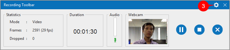 Recording Toolbar allows you to stop recording and view the recording status.