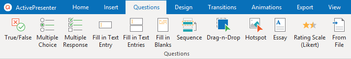 The Questions tab to Create Interactive Quizzes in ActivePresenter 8