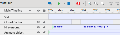 ActivePresenter will generate the audio and place it right below the CC object in the Timeline as a single audio object.