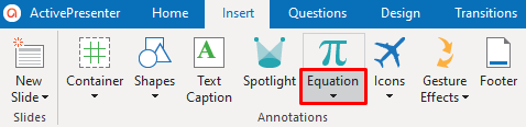 Access the Insert tab > Click the drop-down arrow on the Equation button.