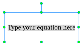 A rectangle with green dots that appears on the Canvas enables you to write your own equation.
