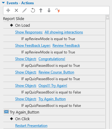 Add actions to report slide