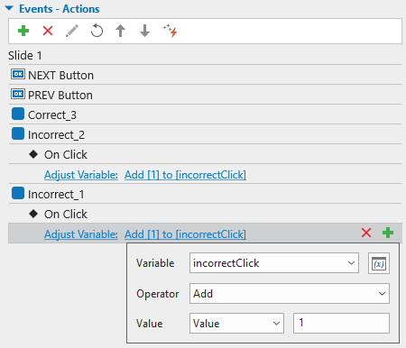 Assign action to adjust variable