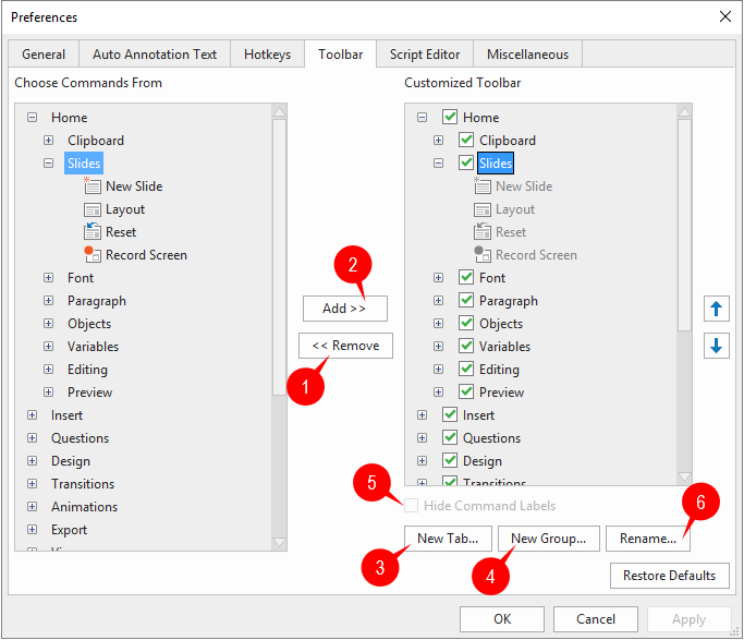 Customize the tabbed toolbar in ActivePresenter 8