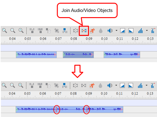Join Audio/Video Objects button to join multiple videos