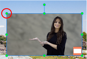 Click and drag the resizing handles (green dots) to resize the PIP video.