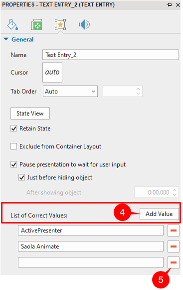 Set Correct Values for Text Entry