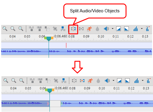 Click the Split Audio/Video Objects button to split video into two separate objects