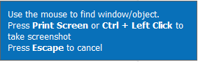 Show a blue text box that describes how to capture the screenshot when capturing windows or objects.