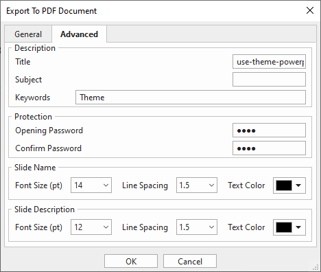 Advanced tab in Export to PDF Document