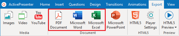 Export Projects to PDF, Word and Excel in ActivePresenter 8