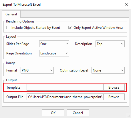 Export project to Microsoft Excel dialog