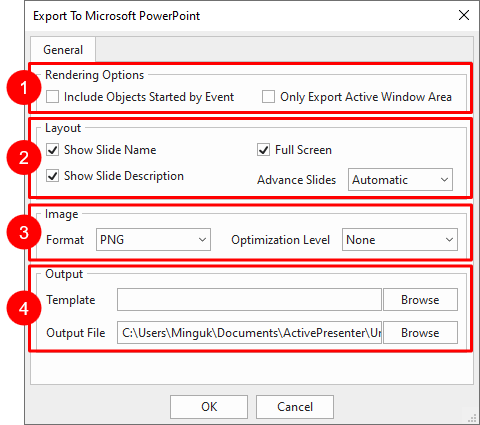 Export to Microsoft PowerPoint dialog