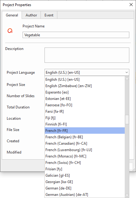 Select one language from the project language list