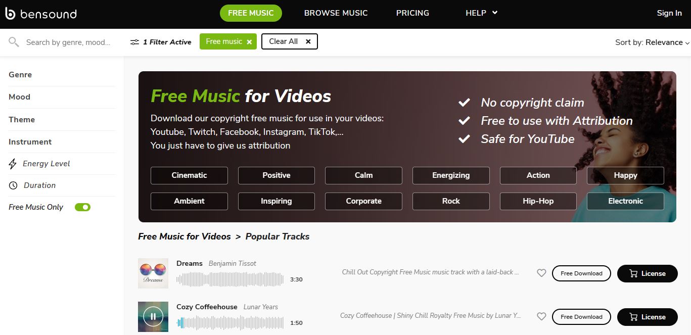 Bensound - a site for background music free download