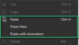 Three options to paste an element