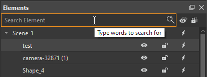 To search any element, animation, or group quickly, type its name in the Search Element box.