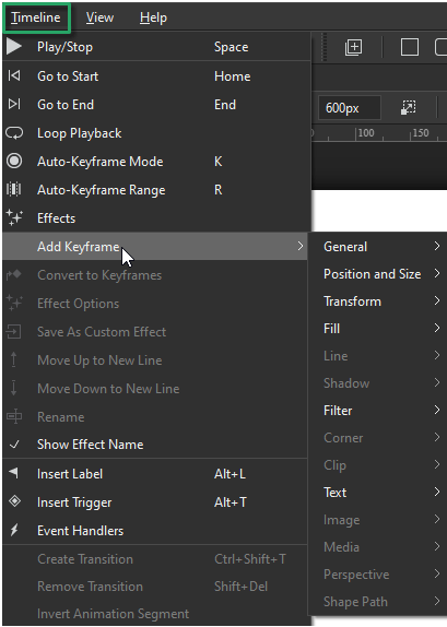 Add keyframes from the Add Keyframe menu