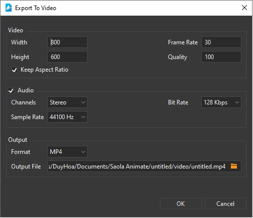 Export To Video dialog