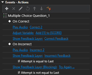 Assign Events - Actions to Multiple Choice Question