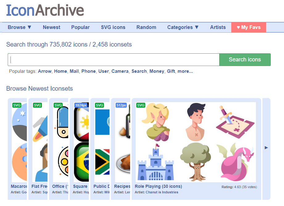 IconArchive is one of the most popular sites to download free icons for commercial use.