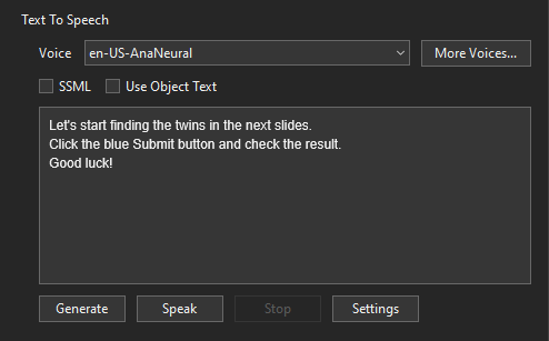 Text to speech for the game description
